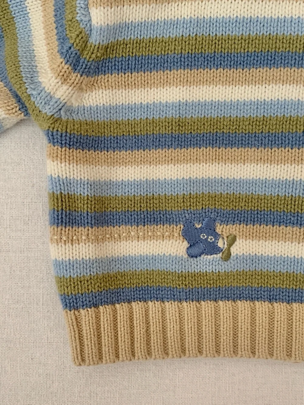 2002 Gymboree 100% Cotton Blue & Green Embroidered Airplane Knit Sweater 0-3M
